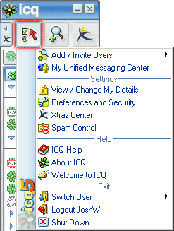 ICQ Main Menu