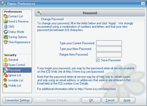 ICQ Password Change