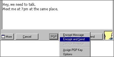 PGP-ICQ: Encrypting an outgoing message.