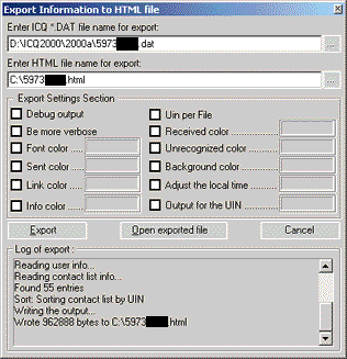 ICQ History Reader. Export Menu.