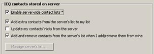 Miranda IM Version 0.2 Options: Server Contact List. (9 818 bytes)